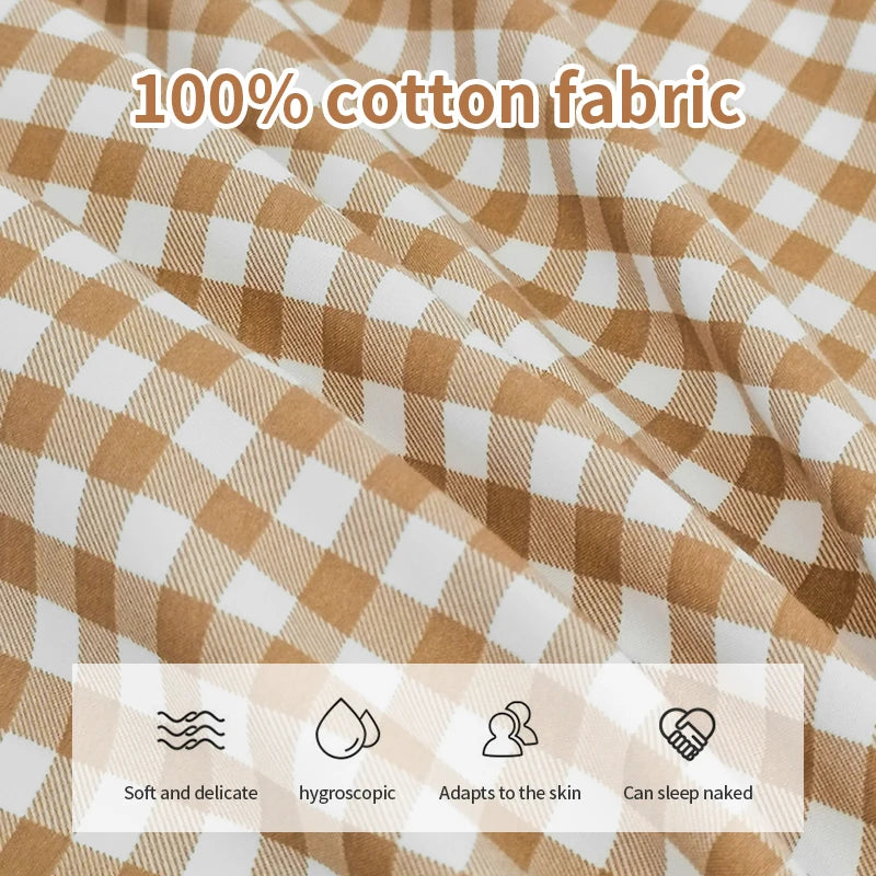 100% Cotton Plaid Stripe Duvet Cover Set – Soft Breathable Japanese Style Bedding