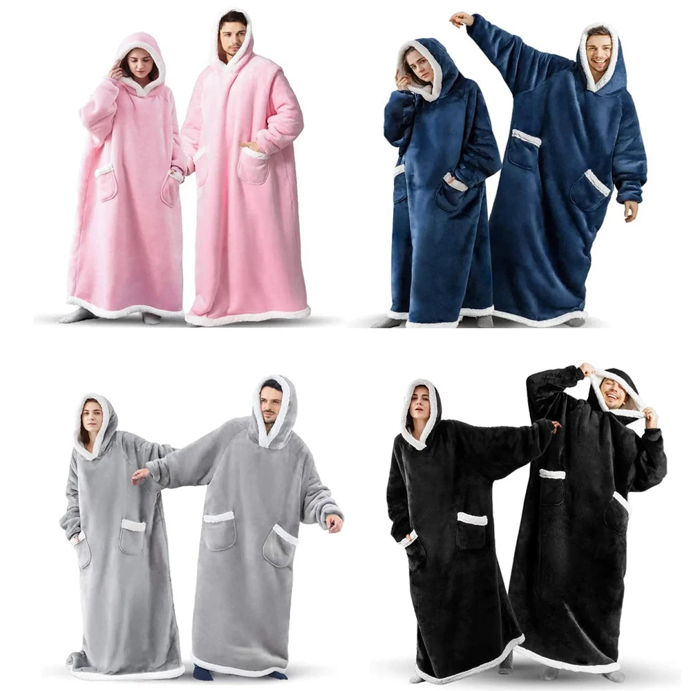 Super Long Oversized Flannel Hoodie Blanket – 180cm