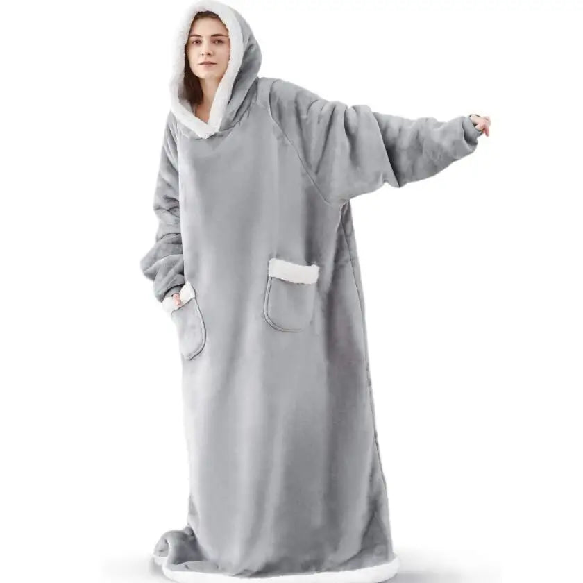 Super Long Oversized Flannel Hoodie Blanket – 180cm