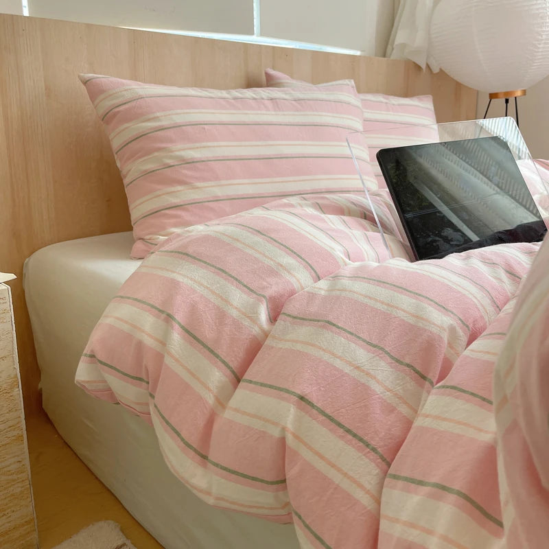 Soft Cotton Pink Stripes Duvet Cover