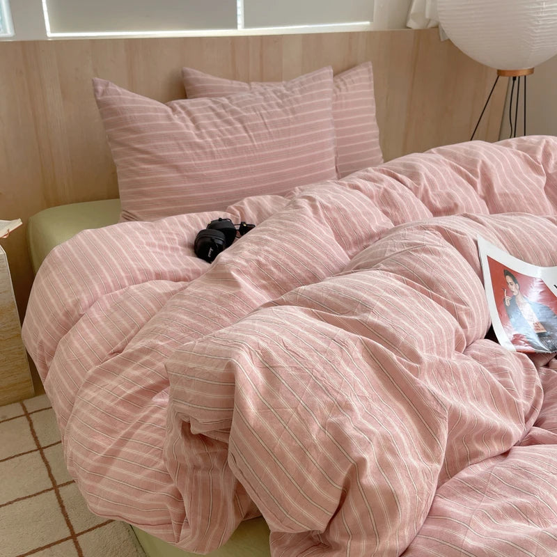 Soft Cotton Pink Stripes Duvet Cover