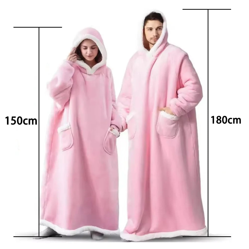 Super Long Oversized Flannel Hoodie Blanket – 180cm