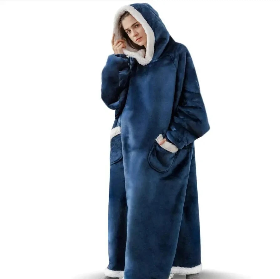 Super Long Oversized Flannel Hoodie Blanket – 180cm